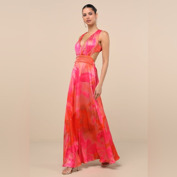 Lulus Dresses & Skirts - NWT Lulus Dedra Pink and Orange Abstract Pleated Maxi Dress XL
